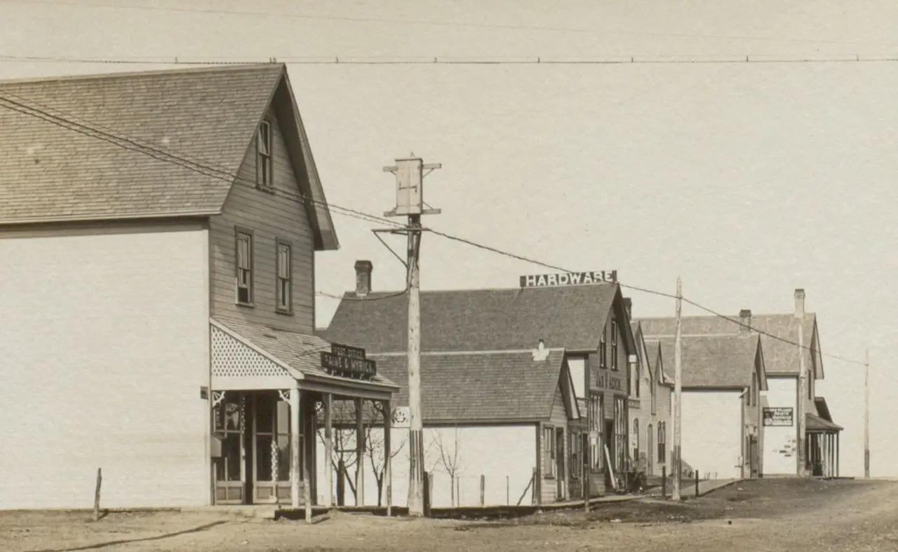 Post office and Main Street buildings, about 1910